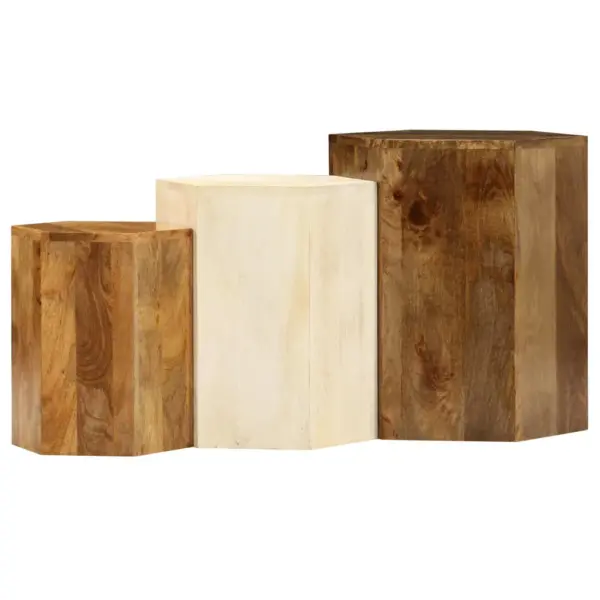 Kohvilauakomplekt 3 osa, mangopuit, pruun ja valge, suurim laud 44 x 50 cm – 3