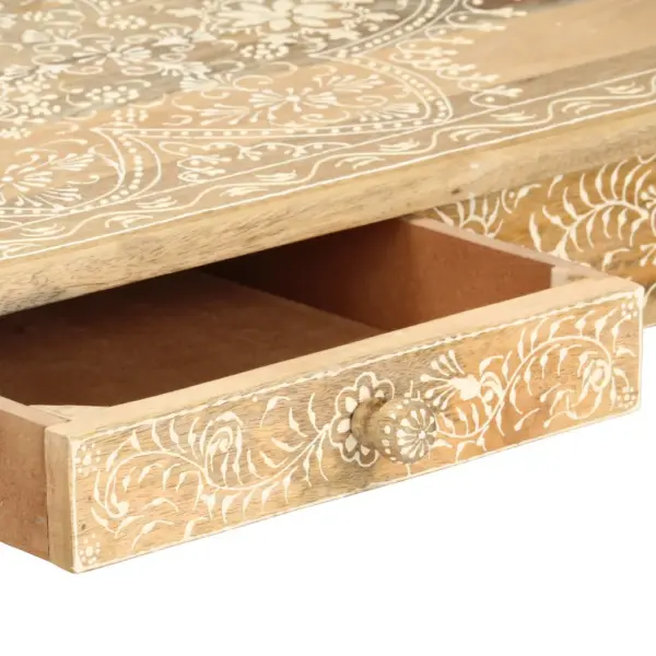 Käsitsi värvitud mangopuidust kohvilaud alumise riiuli ja sahtliga, 110 x 50 x 45 cm – 4