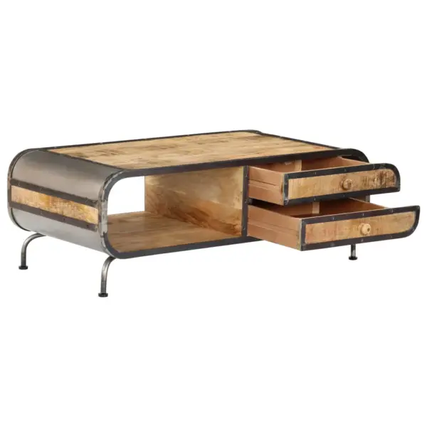 Mangopuidust ja metallraamiga kohvilaud kahe sahtliga, 100 x 50 x 35 cm – 5