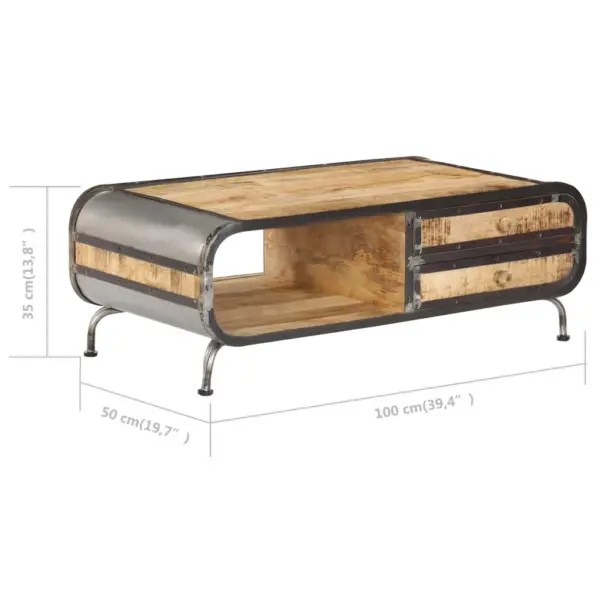 Mangopuidust ja metallraamiga kohvilaud kahe sahtliga, 100 x 50 x 35 cm – 9