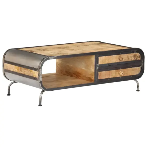 Mangopuidust ja metallraamiga kohvilaud kahe sahtliga, 100 x 50 x 35 cm – 10