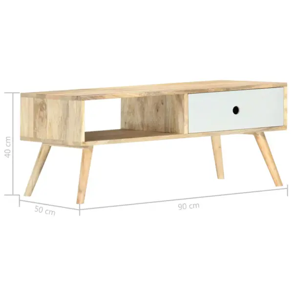 Mangopuidust kohvilaud sahtli ja riiuliga, pruun-valge, 90 x 50 x 40 cm – 6
