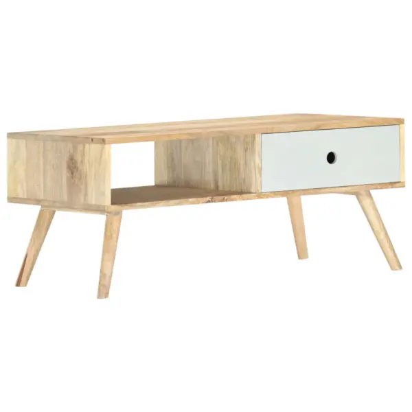 Mangopuidust kohvilaud sahtli ja riiuliga, pruun-valge, 90 x 50 x 40 cm – 7