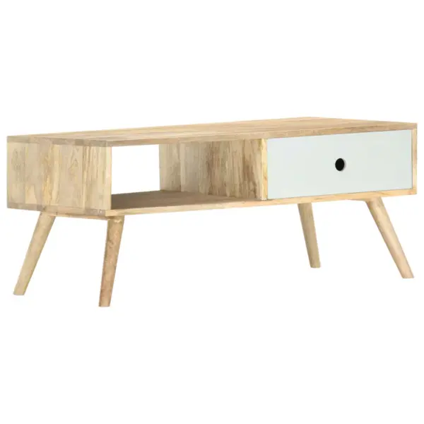 Mangopuidust kohvilaud sahtli ja riiuliga, pruun-valge, 90 x 50 x 40 cm – 8