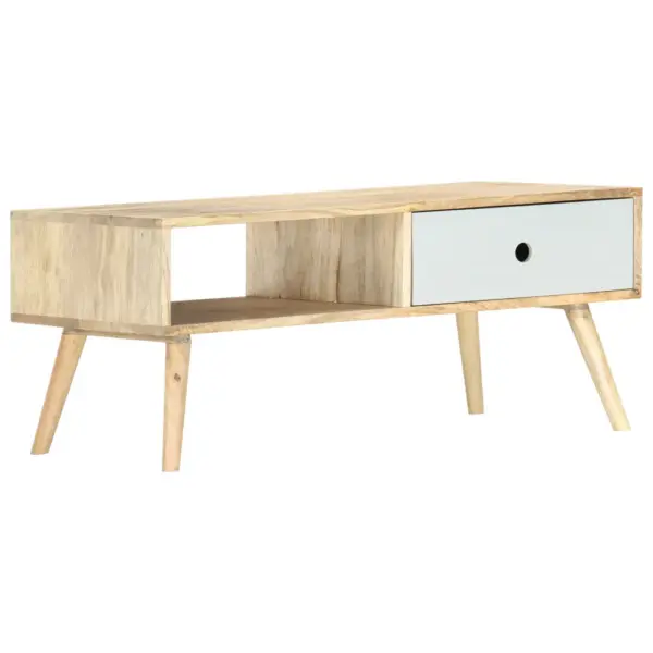 Mangopuidust kohvilaud sahtli ja riiuliga, pruun-valge, 90 x 50 x 40 cm – 9