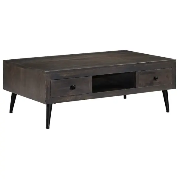 Mangopuidust kohvilaud sahtlite ja avatud riiuliga, pruun, terasjalgadel, 100 x 60 x 35 cm – 11