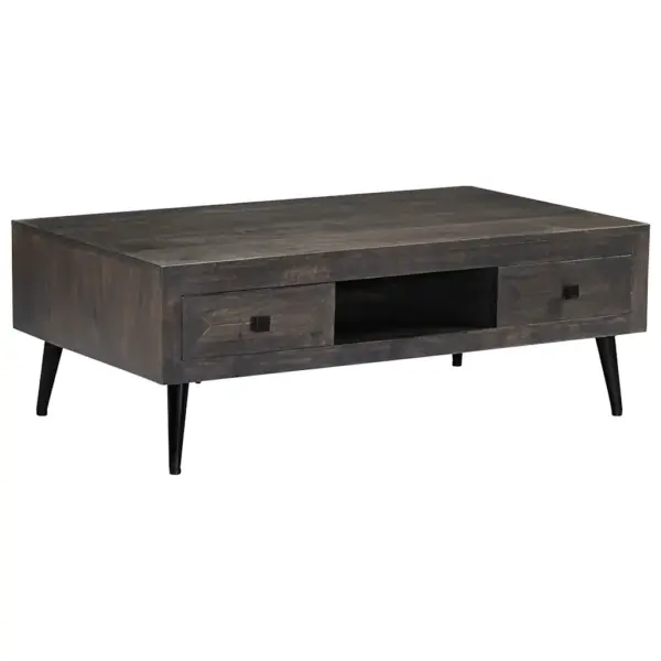 Mangopuidust kohvilaud sahtlite ja avatud riiuliga, pruun, terasjalgadel, 100 x 60 x 35 cm – 12