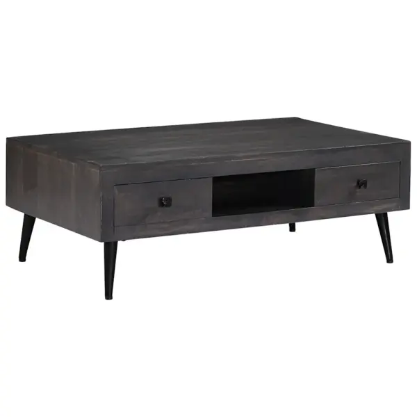 Mangopuidust kohvilaud sahtlite ja avatud riiuliga, pruun, terasjalgadel, 100 x 60 x 35 cm – 13