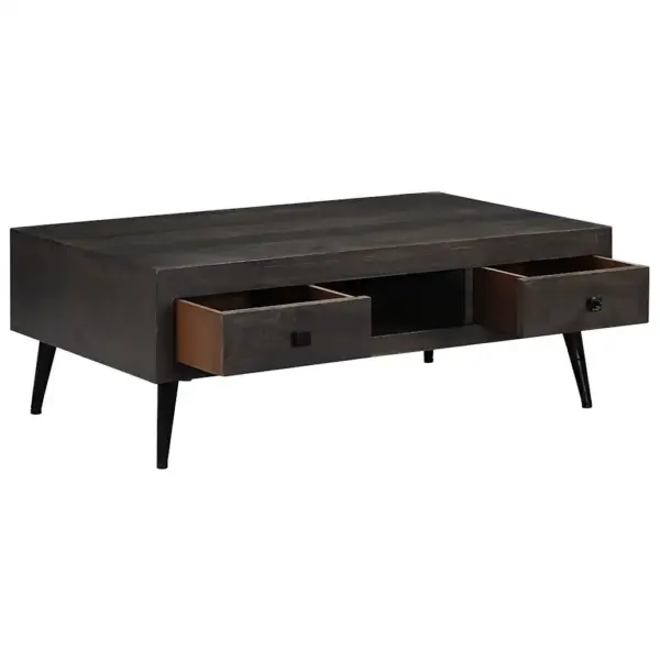 Mangopuidust kohvilaud sahtlite ja avatud riiuliga, pruun, terasjalgadel, 100 x 60 x 35 cm – 3