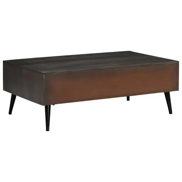 Mangopuidust kohvilaud sahtlite ja avatud riiuliga, pruun, terasjalgadel, 100 x 60 x 35 cm – 4