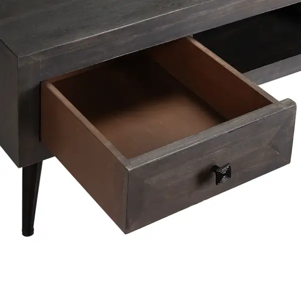 Mangopuidust kohvilaud sahtlite ja avatud riiuliga, pruun, terasjalgadel, 100 x 60 x 35 cm – 6