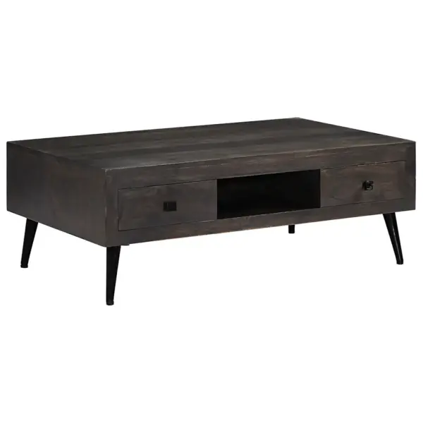 Mangopuidust kohvilaud sahtlite ja avatud riiuliga, pruun, terasjalgadel, 100 x 60 x 35 cm – 10