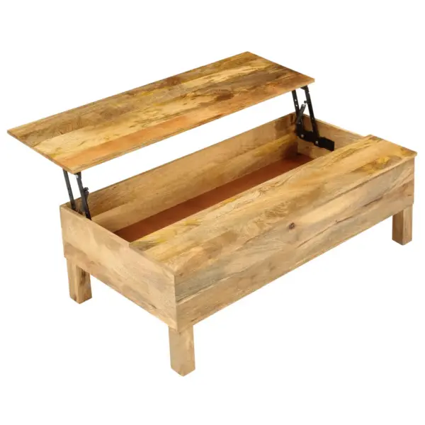 Mangopuidust kohvilaud tõstetava plaadiga ja hoiukastiga, 110 x 55 x 35 cm - 2