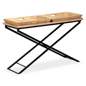Tööstuslik mangopuidust konsoollaud eemaldatavate kandikutega, pruun, 130 x 40 x 80 cm
