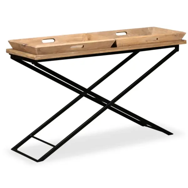 Tööstuslik mangopuidust konsoollaud eemaldatavate kandikutega, pruun, 130 x 40 x 80 cm – 11