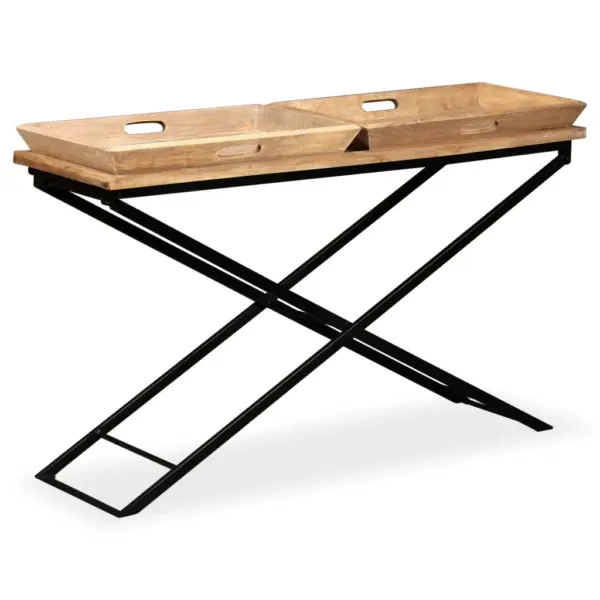 Tööstuslik mangopuidust konsoollaud eemaldatavate kandikutega, pruun, 130 x 40 x 80 cm – 12