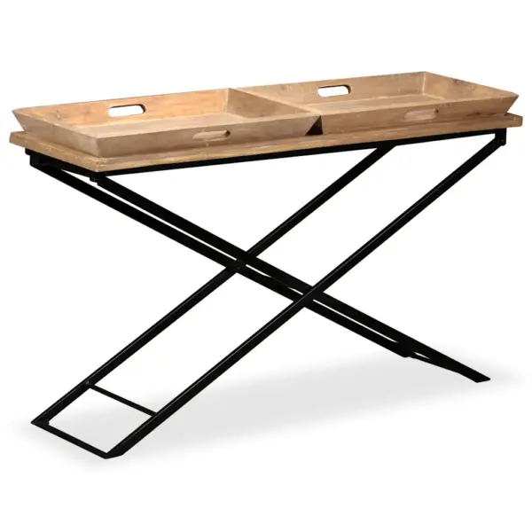 Tööstuslik mangopuidust konsoollaud eemaldatavate kandikutega, pruun, 130 x 40 x 80 cm – 13