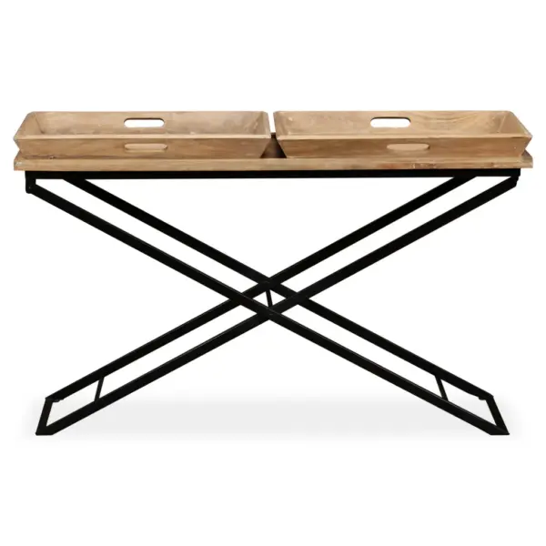 Tööstuslik mangopuidust konsoollaud eemaldatavate kandikutega, pruun, 130 x 40 x 80 cm – 3