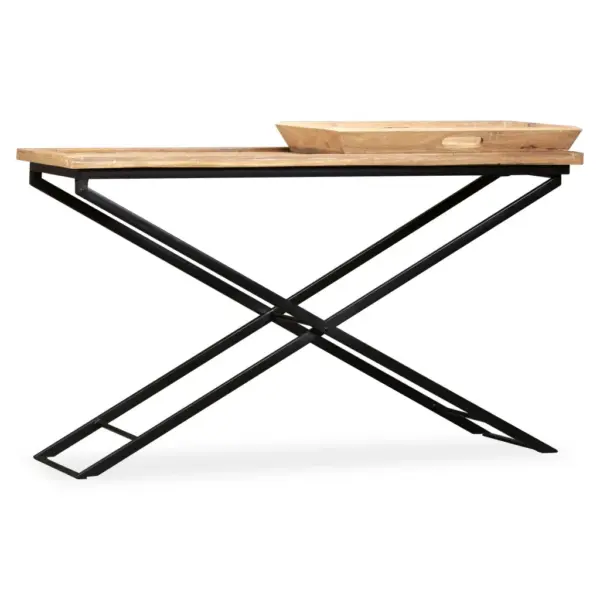 Tööstuslik mangopuidust konsoollaud eemaldatavate kandikutega, pruun, 130 x 40 x 80 cm – 4