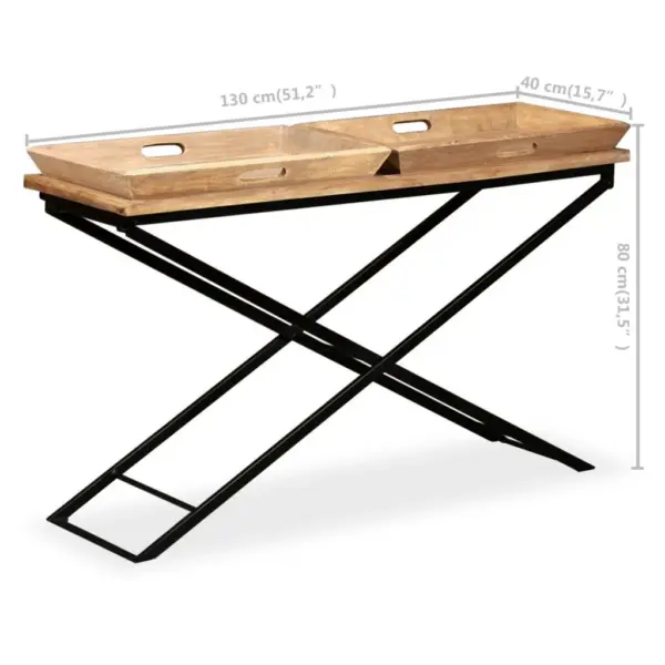 Tööstuslik mangopuidust konsoollaud eemaldatavate kandikutega, pruun, 130 x 40 x 80 cm – 10