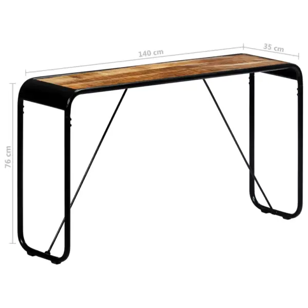 Tööstusliku stiiliga mangopuidust konsoollaud musta terasraamiga, 140 x 35 x 76 cm – 7