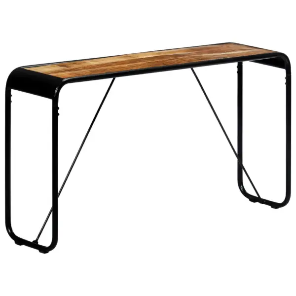 Tööstusliku stiiliga mangopuidust konsoollaud musta terasraamiga, 140 x 35 x 76 cm – 8