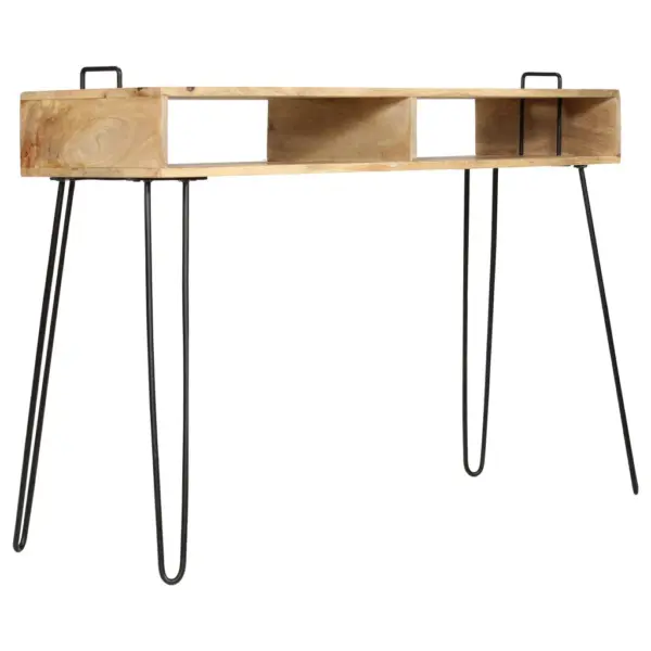Tööstusliku stiiliga mangopuidust konsoollaud terasraamiga, 115 x 35 x 76 cm – 3