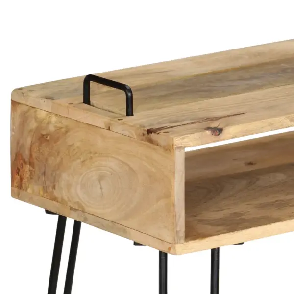 Tööstusliku stiiliga mangopuidust konsoollaud terasraamiga, 115 x 35 x 76 cm – 4