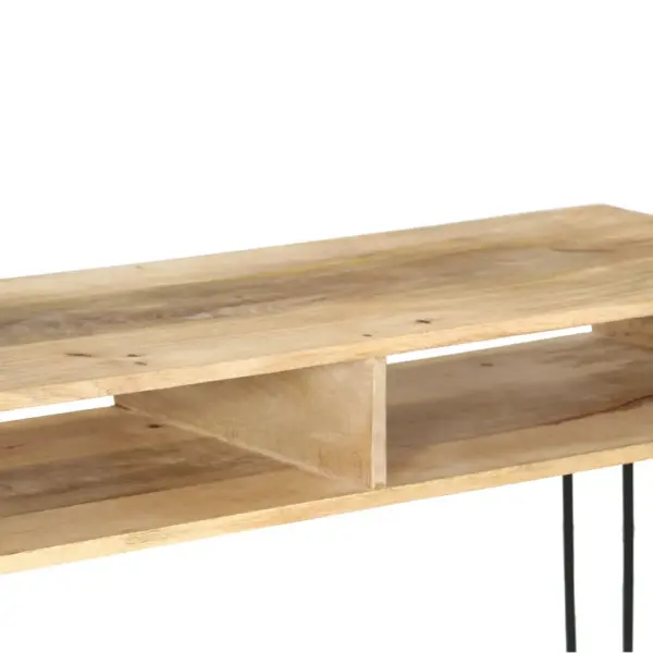 Tööstusliku stiiliga mangopuidust konsoollaud terasraamiga, 115 x 35 x 76 cm – 5