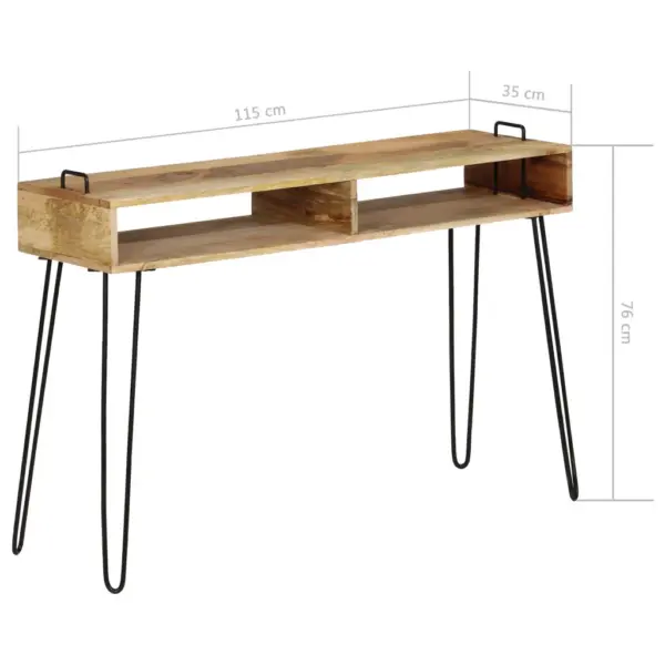 Tööstusliku stiiliga mangopuidust konsoollaud terasraamiga, 115 x 35 x 76 cm – 7