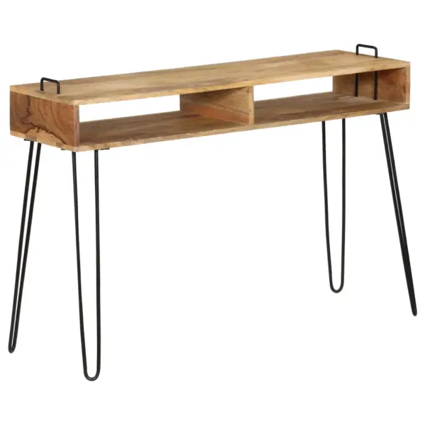 Tööstusliku stiiliga mangopuidust konsoollaud terasraamiga, 115 x 35 x 76 cm – 8