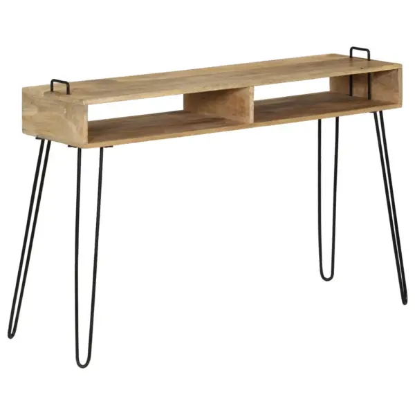 Tööstusliku stiiliga mangopuidust konsoollaud terasraamiga, 115 x 35 x 76 cm – 9