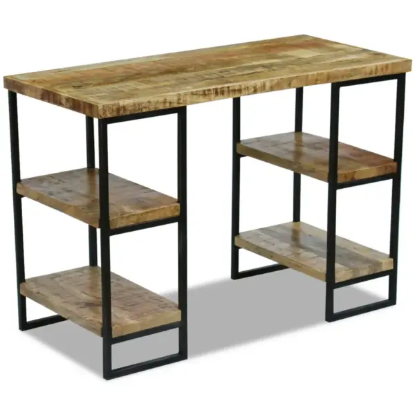 Tööstusliku stiiliga mangopuidust kontorilaud riiulitega, 110 x 50 x 76 cm – 3