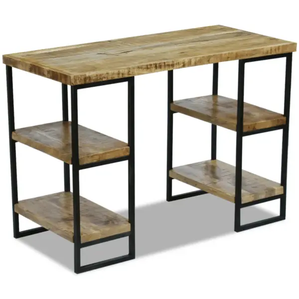 Tööstusliku stiiliga mangopuidust kontorilaud riiulitega, 110 x 50 x 76 cm – 4