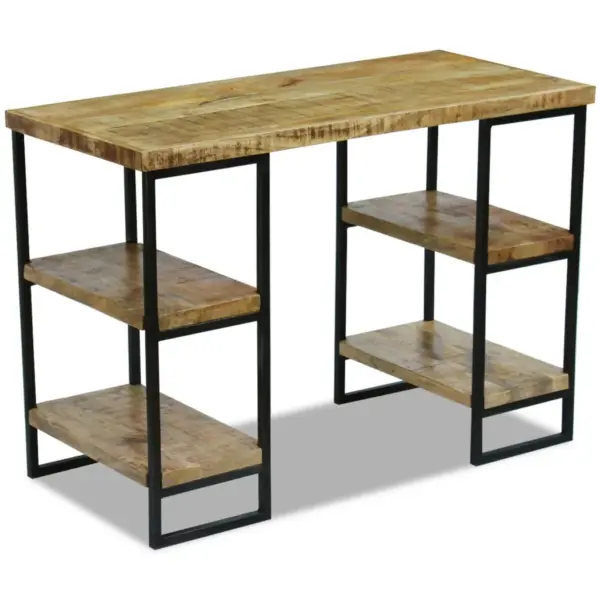 Tööstusliku stiiliga mangopuidust kontorilaud riiulitega, 110 x 50 x 76 cm – 5