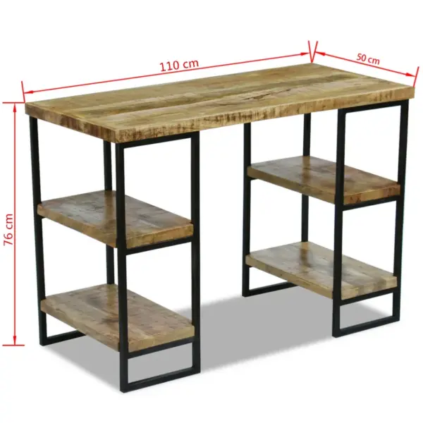 Tööstusliku stiiliga mangopuidust kontorilaud riiulitega, 110 x 50 x 76 cm – 8