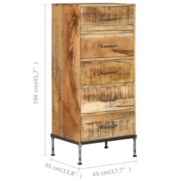 Mangopuidust kummut 5 sahtliga, lihvitud ja lakitud, 45 x 35 x 106 cm - 8