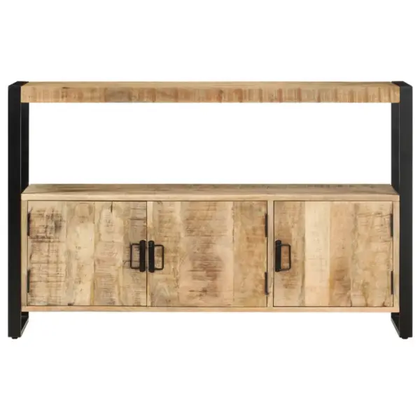 Mangopuidust kummut avatud riiuliga, must terasraam, 120 x 30 x 75 cm - 2