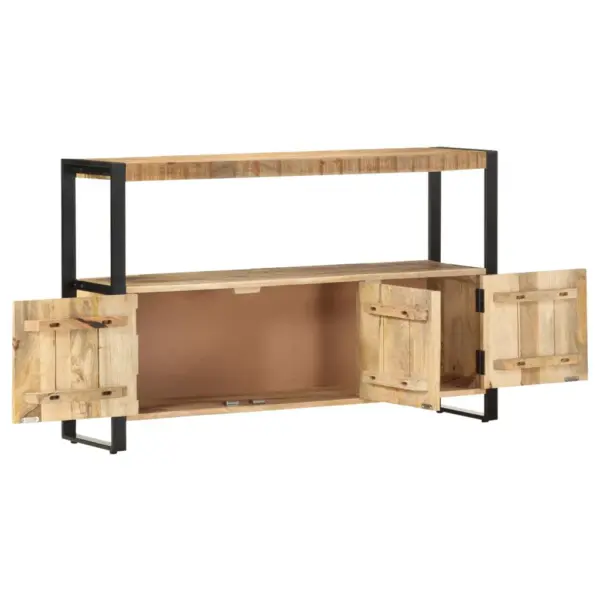 Mangopuidust kummut avatud riiuliga, must terasraam, 120 x 30 x 75 cm - 4