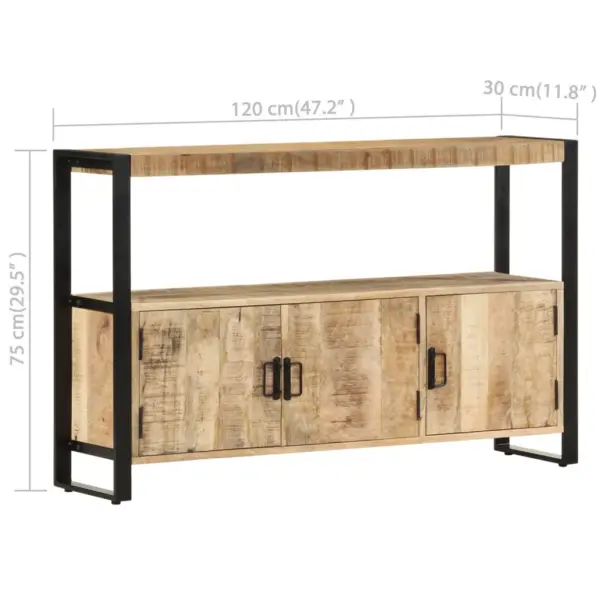 Mangopuidust kummut avatud riiuliga, must terasraam, 120 x 30 x 75 cm - 7