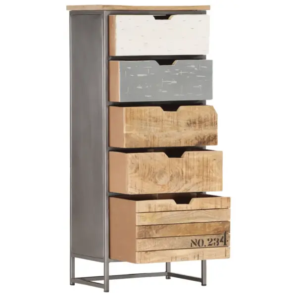 Hall mangopuidust kummut pulbervärvitud terasraamiga, 45 x 30 x 105 cm, viis sahtlit – 3