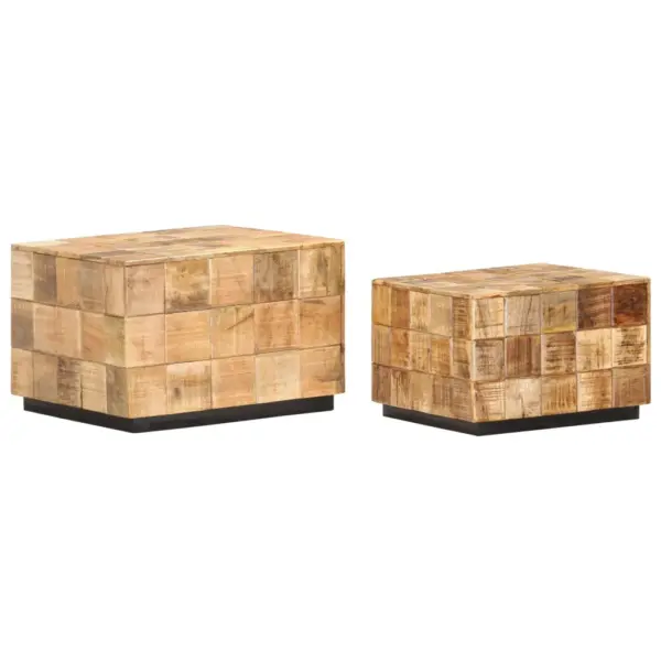 Kuubikdisainiga mangopuidust kohvilauad, 2 tk, pruun, 50 x 50 x 35 ja 40 x 40 x 28 cm – 2