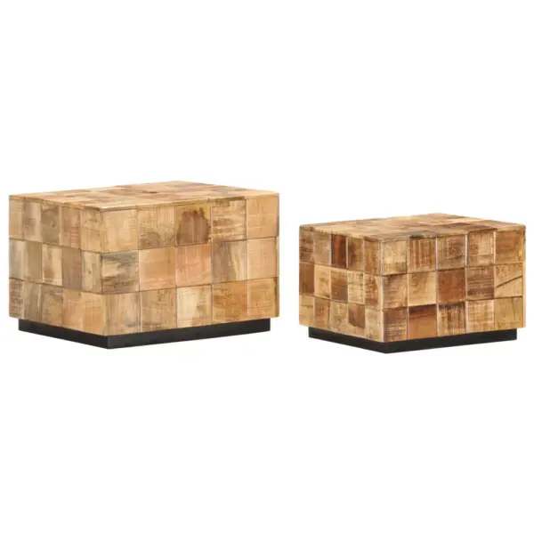 Kuubikdisainiga mangopuidust kohvilauad, 2 tk, pruun, 50 x 50 x 35 ja 40 x 40 x 28 cm – 11