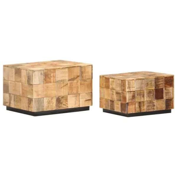 Kuubikdisainiga mangopuidust kohvilauad, 2 tk, pruun, 50 x 50 x 35 ja 40 x 40 x 28 cm – 12