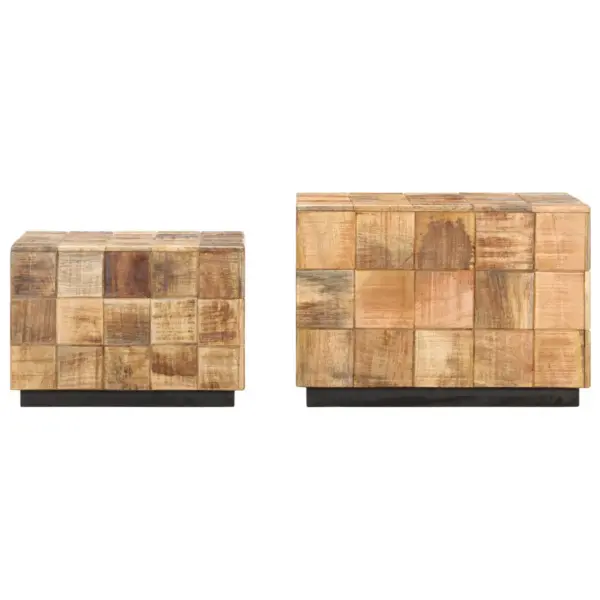Kuubikdisainiga mangopuidust kohvilauad, 2 tk, pruun, 50 x 50 x 35 ja 40 x 40 x 28 cm – 3