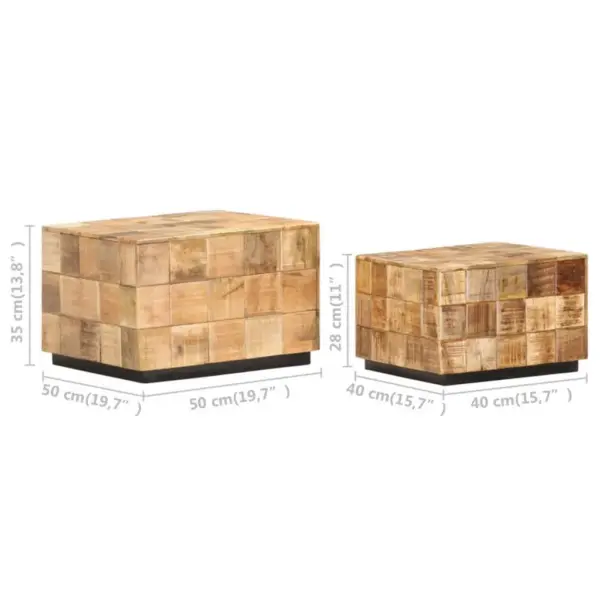 Kuubikdisainiga mangopuidust kohvilauad, 2 tk, pruun, 50 x 50 x 35 ja 40 x 40 x 28 cm – 8