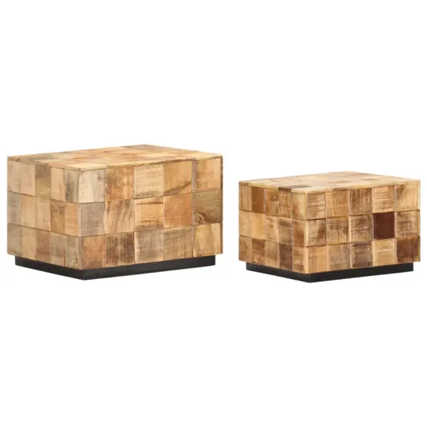 Kuubikdisainiga mangopuidust kohvilauad, 2 tk, pruun, 50 x 50 x 35 ja 40 x 40 x 28 cm – 9