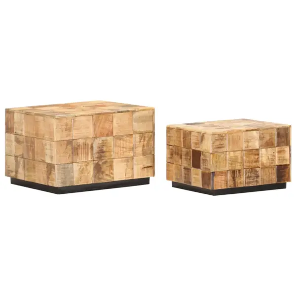 Kuubikdisainiga mangopuidust kohvilauad, 2 tk, pruun, 50 x 50 x 35 ja 40 x 40 x 28 cm – 10