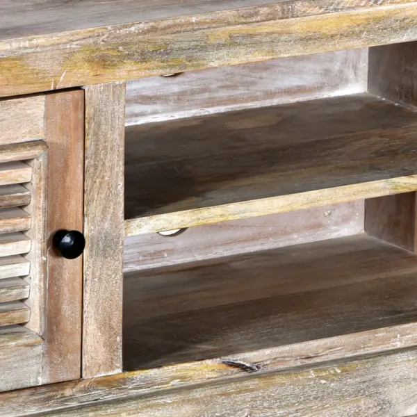 Maalähedane mangopuidust telerikapp kahe kapiga, lubjatud, 120 x 30 x 40 cm – 5