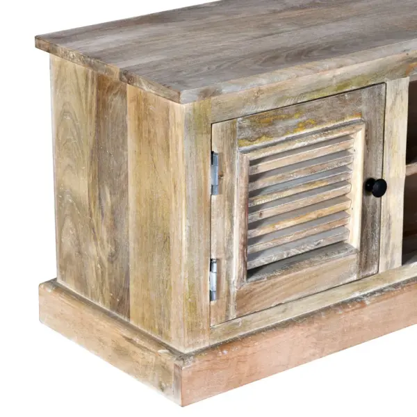 Maalähedane mangopuidust telerikapp kahe kapiga, lubjatud, 120 x 30 x 40 cm – 6